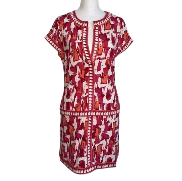 BCBGMaxAzria Dresses & Skirts - BCBGMaxAzria Pink Orange Retro Print Drop Waist Mini Dress Begonia Combo XXS